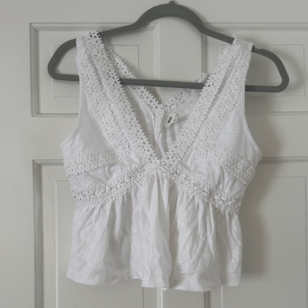 Aerie White Crochet Detail Blouse